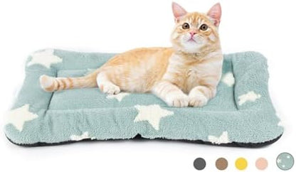 Mora Pets Cat Bed for Indoor Cats Washable Dog Crate Pad Cute Star Dog Bed Mat for Small Dogs Pet Kennel Pad for Cage Soft Flat Puppy Kitten Cushion for Sleeping Anti-Slip Blue 22 x 13 by MoraPets