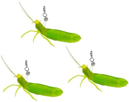 TTcat 3 Pack Grasshopper Cat Wand Refills, Realistic Green Insect Natural Feather Detachable Replacement Toy with Bell, Universal Lobster Clip-on Cat Teaser Attachments. by TTCAT