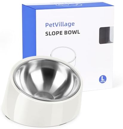 Tilted Dog Bowl Non-Slip & Non-Spill Pet Feeder with Elevated Detachable Melamine Stand, Easy to Get Food Dog Dish, L/300ml White by Petvillage