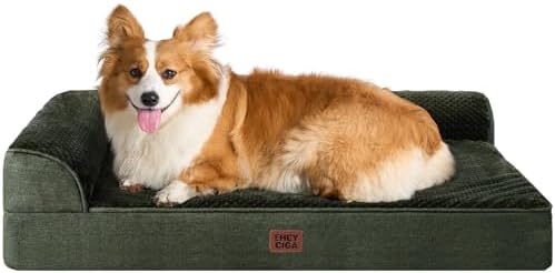 EHEYCIGA Large Dog Bed Memory Foam for Crate, Orthopedic Dog Bed Large Size Dogs with Washable Removable Cover, Waterproof Pet Sofa Couch with Nonskid Bottom, 35x22x6, Dark Green by EHEYCIGA