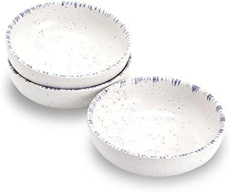 Howise Ceramic Cat Bowls, 5.19 in Cat Food Bowl Cat Dishes for Food and Water, 3 Pack Shallow Pet Bowls for Indoor Cats, White with Violet Blue by Cottagecore