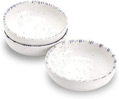 Howise Ceramic Cat Bowls, 5.19 in Cat Food Bowl Cat Dishes for Food and Water, 3 Pack Shallow Pet Bowls for Indoor Cats, White with Violet Blue by Cottagecore