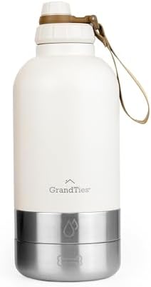 GrandTies Insulated Portable Water Bottle with 2 Detachable Dog Bowl Dispenser | Leak-Proof Food Travel Container | Walking, Hiking, Camping (64oz, Ivory White) by GrandTies