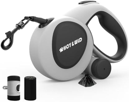 16 ft Retractable Dog Leash with Poop Bag Holder & Poop Bags by HCY%26WLD