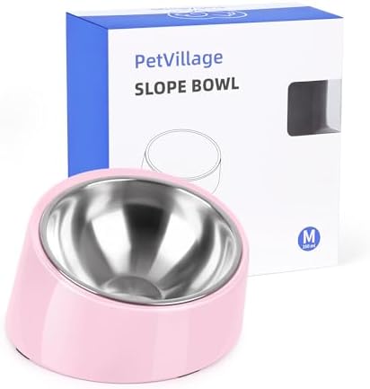 Tilted Dog Bowl Non-Slip & Non-Spill Pet Feeder with Elevated Detachable Melamine Stand, Easy to Get Food Dog Dish, M/180ml Pink by Petvillage