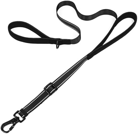 Reflective Double Handle Dog Leash for Large Medium Small Dogs (BK, L) by Tiffpaws