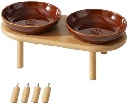 Havniva Elevated Cat Bowls, Ceramic Cat Bowl with Bamboo Stand Wide Opening by Havniva