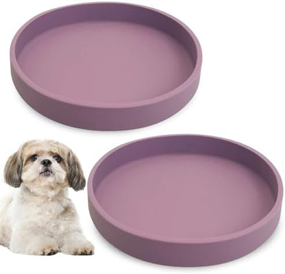 Silicone Dog Bowl Shallow Cat Food Bowls 7in Flat Puppy Plates Cute Whisker Fatigue Pet Feeding Dishes Set of 2 for Dry and Wet Food Indoor (Round Purple) by Apatal