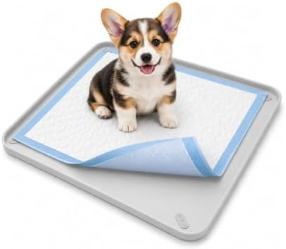Silicone Pee Pad Holder for Dogs, 24 x 24 Inch Waterproof Non-Slip Pee Pad Tray with Raised Edge, Adjustable Slots Fit 21 to 25 Inch Pads, Reusable Floor Protector for Puppies by Unknown
