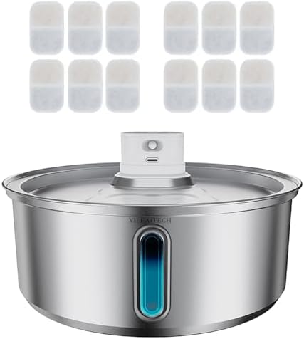 Wireless Cat Water Fountain Stainless Steel, Battery Operated, Cordless Pet Water Fountain for Cats & Dogs with Motion Sensor, Ultra Quiet Pump, 12 Filters (SS, 8L) by YILEAITECH