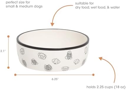 Pearhead Ceramic Dog Faces Dog Bowl, Small/Medium 2.25 Cups/ 18 oz - Image 3