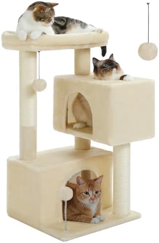 Small Cat Tree for Kittens, 32 in Cat Tower with 2 Cozy Condos by UYMI