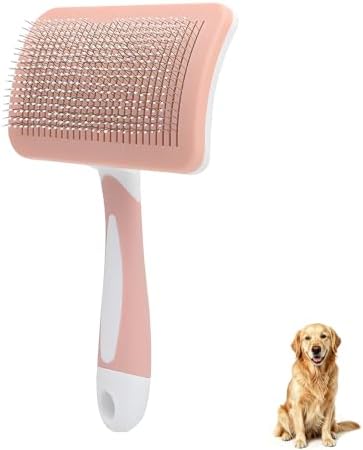 Self-Cleaning Slicker Dog Brush for Large Long-Haired Breeds (Pink） by PetJoyHaven