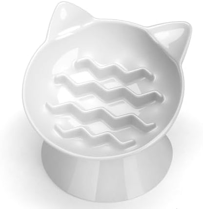 Ceramic Slow Feeder Cat Bowl, 2 Cups Tilted Elevated Honeycomb Food Dish by Unknown
