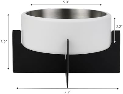 DBL3000E Intersecta Small/Medium Concrete and Stainless Steel Bowl 16oz (2 Cups) with Metal Stand Pet Feeder, White/Black - Image 5