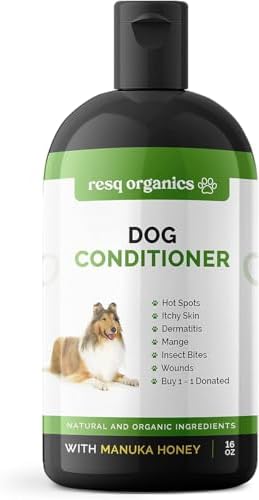 Hypoallergenic Dog Coat Conditioner- Detangles & Softens Fur, Calms Itching & Dryness, Organic Aloe Vera & Manuka Honey Soothes The Skin, Reduces Dandruff, Shedding, Scratching and More 16oz by ResQOrganicsforPetsPeopleMenWomenBabies