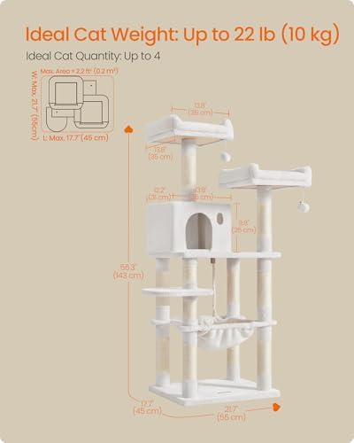 Feandrea Cat Tree, 55.8-Inch Tall Cat Tower Condo Indoor, Light Warm White - Image 6