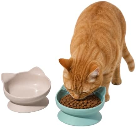 Kitty City Elevated Cat Bowls (Set of 2), Whisker-Friendly Raised Cat Food & Water Dishes, Modern Pedestal Design, Dishwasher Safe, 10.8 oz Each – Pink & Teal - Image 2