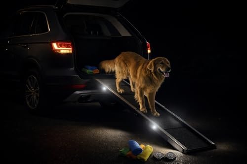 Dog Ramp for Car & SUV with Non-Slip Rug Surface – Lightweight & Foldable Pet Ramp for Dogs, Includes 4 Towels & 2 LED Lights, Safe for Cars, Trucks, Beds, Couches & Stairs - Image 2