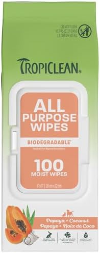 TropiClean Papaya & Coconut Luxury 2-in-1 Pet Wipes, 100ct - Wipes for Dogs & Cats - Gently Removes Dirt, Dander & Smells - for Pet Paws, Face, Body & Bottom - Tropical Papaya & Coconut Scent by TropiClean