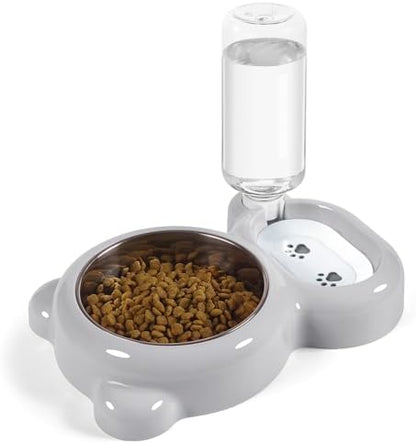 Dog Bowls, Cat Food and Water Bowl Set with Water Dispenser and Stainless Steel Bowl for Cats and Small Dogs - Grey by Azwraith