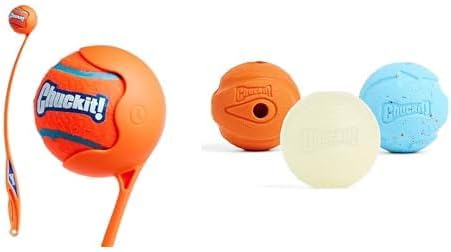 Chuckit! Sport 26L Ball Launcher (26-inch) with 3-inch Ball & Gen 1 Fetch Pack Medium Balls (2.5-inch, Set of 3)