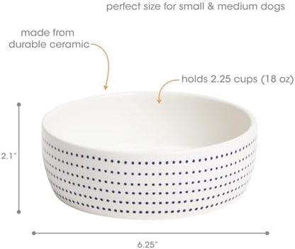 Pearhead Ceramic Dog Bowl, Small/Medium 2.25 Cups/ 18 oz, Blue Dots - Image 4