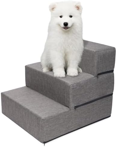 Elevon Dog Stairs for Bed 18" H, 3-Step Dog Steps for High Bed and Couch, Pet Steps for Small Dogs and Cats, Non-Slip Balanced Pet Ramp Indoor, Grey