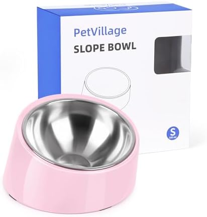 Tilted Dog Bowl Non-Slip & Non-Spill Pet Feeder with Elevated Detachable Melamine Stand, Easy to Get Food Dog Dish, S/100ml Pink by Petvillage