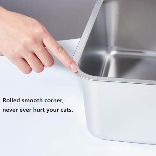 Stainless Steel Litter Box, High Sided Large Metal Cat Litter Box - Image 3
