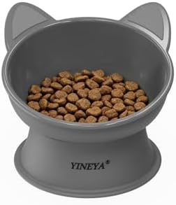 YINEYA Cat Bowls, Cat Food Bowl Elevated to Protect Neck & Anti-Vomit, Whisker-Friendly Raised Food & Water Bowls for Indoor Cats/Small Dogs, Cute Pet Feeding Bowl 6 OZ Each, Dishwasher Safe, Gray by YINEYA