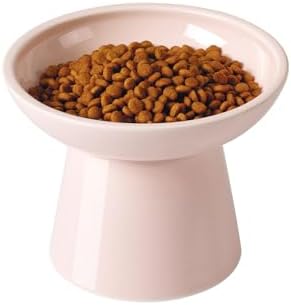 LoeJan Elevated Cat Food and Water Bowls Set, Extra Wide and Raised Ceramic Feeder, Anti-Vomit Whisker-Free Pressure Feeding Bowl for Kittens Adult Cats Small Dogs(Pink, Food Bowl) by LoeJan
