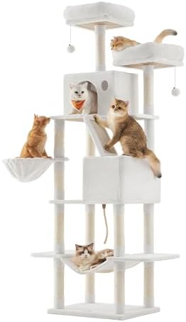 Feandrea Cat Tree, 81.1-in Large Cat Tower, Multi-Level Condo, Cream White by FeandreabySONGMICSHOME