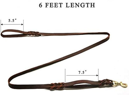 LWBMG Double Handle Leather Dog Leash 6 Foot - Heavy Duty Dog Leash with Traffic Handle - Braided Leather Lead for Small Medium Large Dogs - Image 6