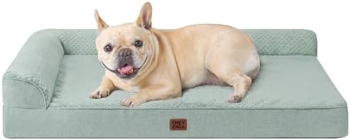 EHEYCIGA Orthopedic Dog Bed Medium Size Dogs, Memory Foam Dog Bed with Washable Removable Cover, Waterproof Pet Sofa Couch for Crate with Nonskid Bottom, 30x20x6, Greyish Green by EHEYCIGA