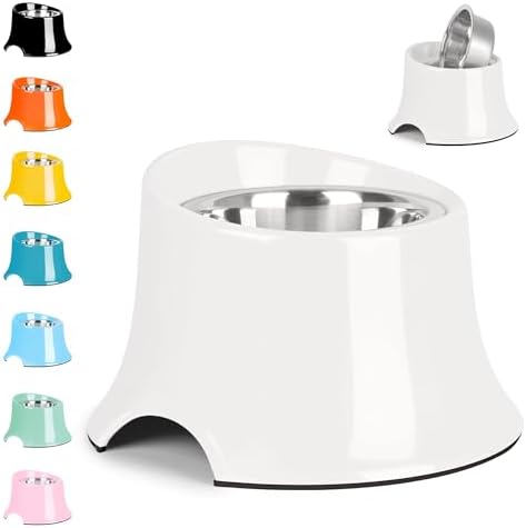 Tilted Elevated Dog Bowls Non-Slip & Non-Spill Pet Feeder with Elevated Detachable Melamine Stand, High Capacity Tilted Dog Bowl for Medium Small Size Dogs M/2 Cup White by Petvillage