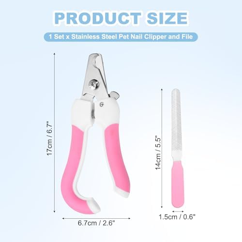 Pet Nail Clipper with Nail File, Pet Nails Clippers and Trimmer with Safety Guard, Professional Grooming Tool for Indoor Small Dog Cat Kitten, (Pink/White, 1 Set) - Image 2
