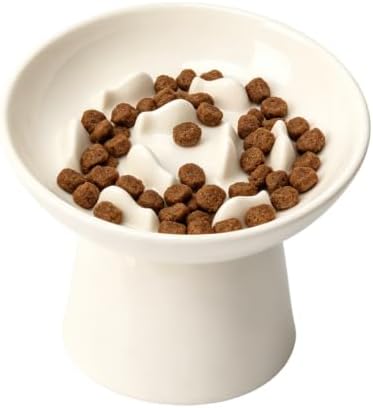 Ceramic Elevated Cat Slow Feeder Bowl, 6 Inch Shallow Wide Dish, 12oz Anti‑Vomiting Cat Food Bowl for Dry & Wet Food, Anti‑Slip Pet Feeding Bowl, White by Unknown