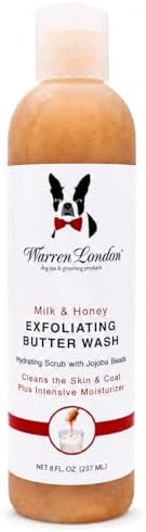 Warren London Exfoliating Butter Wash Dog Shampoo – Milk & Honey, 8 oz | Cleansing, Conditioning & Exfoliating Shampoo with Jojoba Beads for Dry Skin, Flakes, Soft Coat & Shine | Made in USA by WarrenLondon