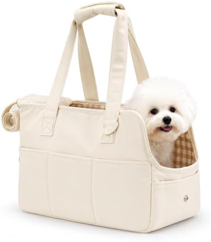 Soft-Sided Collapsible Pet Carrier with Removable Cushion & Shoulder Strap – for Small Dogs, Cats, Rabbits (Beige, 14.6" L x 6.7" W x 9.8" H) by Unknown