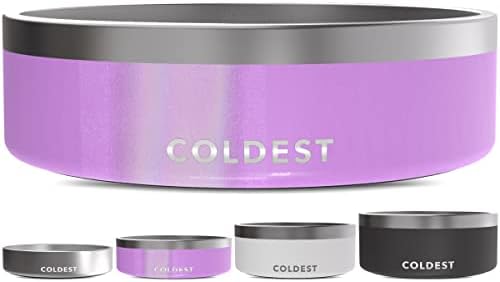 Coldest Dog Bowl - Anti Rust Metal, Non Slip, 3 Layers Insulated Stainless Steel Dog Bowls - Spill Proof & Heavy Duty - Water Bowl for Dogs, Cats, Dish Washer Safe (42 oz, Saturns Purple Glitter) by Coldest