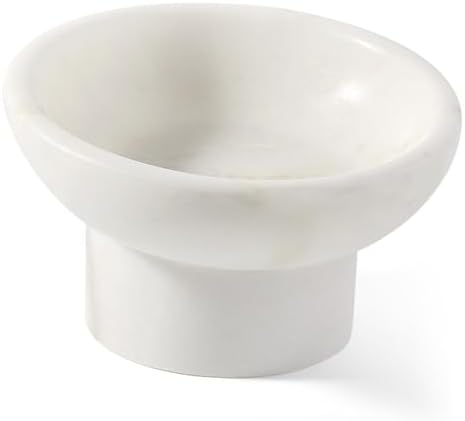 Karibiber Marble Elevated Cat Bowl, White Weighted Raised Cat Food & Water Bowl, Whisker-Friendly Stone Cat Dish with Non-Slip Stand, Heavy Water Bowls for Small Dog by Karibiber