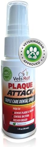 Pet Dental Spray, As Seen on TV, Eliminates Plaque & Tartar, Helps with Plaque and Tartar and Provides Instant Fresh Breath - Includes 3 Months' Supply of Peppermint Spray, 1fl. OZ (30ML) by PlaqueAttackbyVetsRef