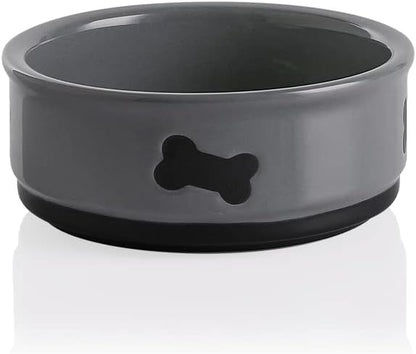 Sweejar Ceramic Dog Bowls with Bone Pattern, Dog Food Dish for Small Dogs, Porcelain Pet Bowl for Water 16 Fl Oz (Gray)