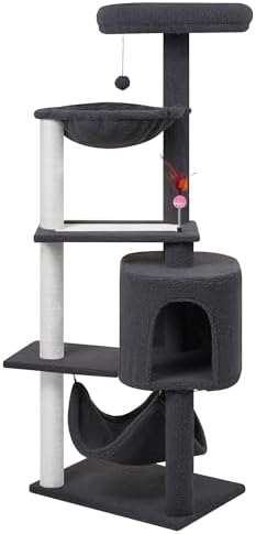 YUNIQUE Cat Tree with Cat Condo Scratch Posts Scratch Tablet and Big Hammock, (60.2‘’ Grey) - Image 2