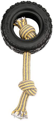 Mammoth Pet Products TireBiterII with Cotton-Poly Rope-Natural Rubber Dog Toys for Extreme Chewers-Dog Toys for Extra Long Interactive Play-Aggressive Chewer Toys for Large-X-Large 7" Black (35018F) by MammothPetProducts
