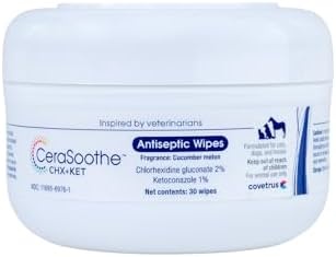 CeraSoothe CHX+KET Antiseptic Wipes for Dogs, Cats & Horses – Chlorhexidine 2% & Ketoconazole 1% for Skin & Coat Cleansing, 30 count by Covetrus