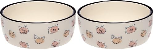 Pearhead Ceramic Cat Bowl, Holds 12 oz, Whisker-Friendly Pet Dish for Food and Water, Cute Cat Face Design (Pack of 2) by Pearhead