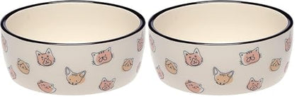 Pearhead Ceramic Cat Bowl, Holds 12 oz, Whisker-Friendly Pet Dish for Food and Water, Cute Cat Face Design (Pack of 2) by Pearhead