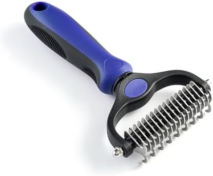 WePet Grooming Rake for Dogs & Cats, Double-Sided Deshedding Brush, Extra-Wide Dematting Tool, Slicker Comb for Undercoat & Loose Hair Removal, Reduces Shedding by 95%, Blue, Large by WePet